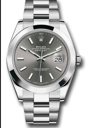 Replica Rolex Steel Datejust 41 Watch 126300 Smooth Bezel Dark Rhodium Index Dial Oyster Bracelet